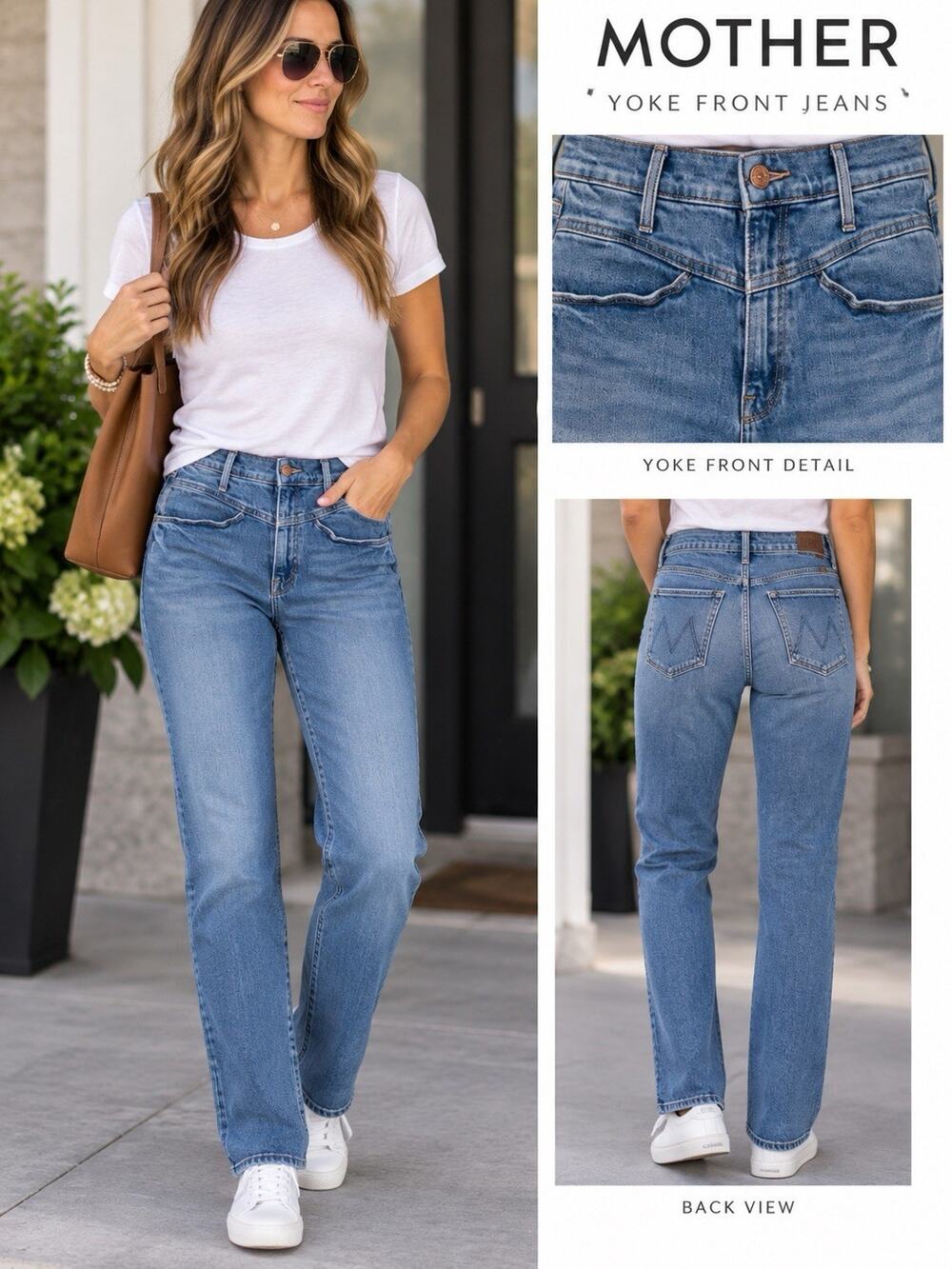 MOTHER Dazzler Yoke Front Ankle Medium Wash Blue Wander Dust Jeans Straight 29